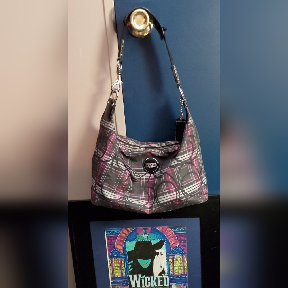 EUC COACH Tartan Pink & Black Plaid Hobo bag